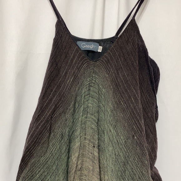 Greigh linen minimalist lagenlook strappy shift midi dress size XS/S - Picture 2 of 3